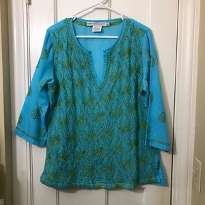 Gretchen Scott Green Blue Tunic Top Medium